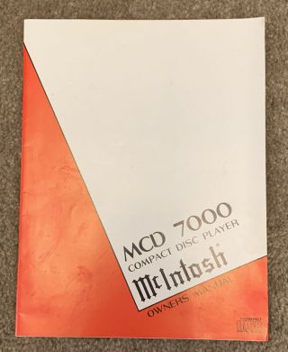 Mcintosh Model Mcd - 7000 Service & Owner’s Manuals
