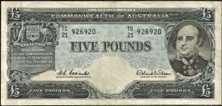Australia Note 5 Pounds Nd (1960 - 65) Wmk Cook Governor R.  B.  A.  Sign Coombs - Wilson