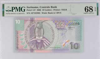Suriname 10 Gulden 2000 P 147 Gem Unc Pmg 68 Epq Top Pop