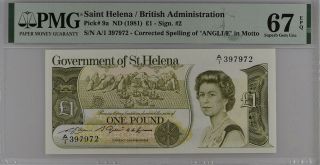 St.  Helena 1 Pound Nd 1981 P 9 A Qe Ii Gem Unc Pmg 67 Epq