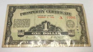 1936 Government Of Alberta Prosperity Certificate,  $1 & 4 Stamps