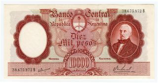 Argentina 1961 - 69 Issue 10,  000 Pesos Banknote Scarce,  Crisp Unc.  Pick 281.