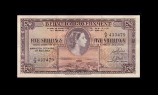 1957 British Colony Bermuda 5 Shillings Qeii 5/ - " A " ( (ef))