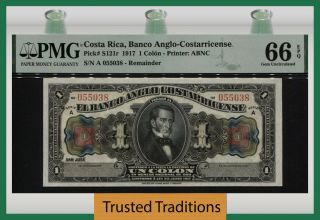 Tt Pk S121r 1917 Costa Rica Banco Anglo - Costarricense 1 Colon Pmg 66q 100,  Yrs