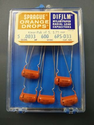 5 Nos Nib Vintage Sprague Orange Drop.  0033 Uf 600v Cap 6ps - D33 Guitar Tone Amp