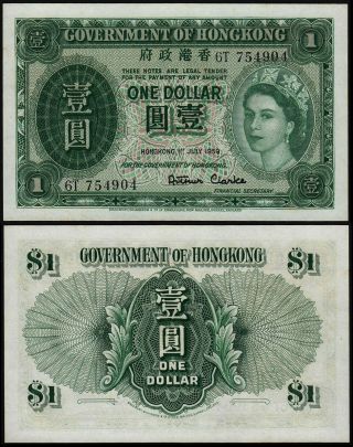 Hong Kong 1 Dollar (p324ab) Government Of Hongkong Qeii 1959 Unc