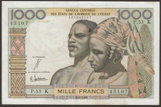 Vf West African States 1000 Francs 1965 P - 703ke Sign 4
