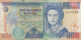 Belize,  100 Dollars,  Central Bank Of Belize,  Banknote,  Vf,