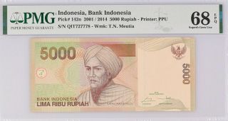 Indonesia 5000 Rupiah 2001/2014 P 142 N Gem Unc Pmg 68 Epq