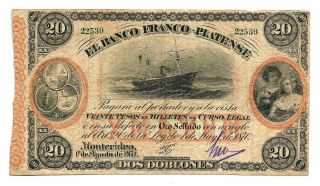 Uruguay Banco Franco - Platense (s173a) 20 Pesos 1871