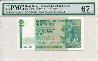 Standard Chartered Bank Hong Kong $10 1985 Prefix A S/no 8885x5 Pmg 67epq