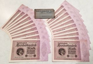 20 German 100,  000 Mark 1923 Notes (consecutive Serial Numbers)