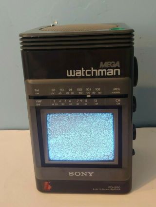 Vintage 1980s Sony Mega Watchman Fd - 500 B&w Tv Am/fm Receiver Retro Television