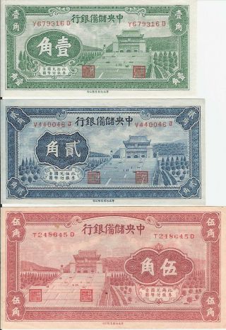 China,  The Central Reserve Bank Of China,  Set Of 3 Notes,  10,  20&50 Cents,  Au - Unc