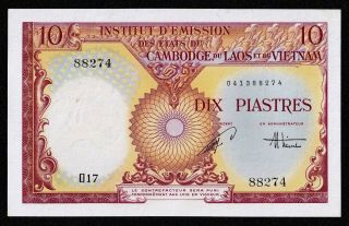 French Indochina Vietnam 10 Piastres 1953 Pick 107 Uncirculated