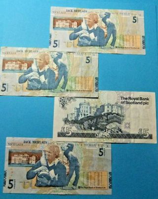 4x 2005 Bank of Scotland 5 POUND Notes - JACK NICKLAUS,  CULZEAN CASTLE - VF 3