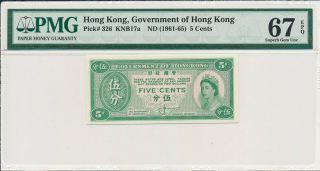 Government Of Hong Kong Hong Kong 5 Cents Nd (1961 - 65) Pmg 67epq