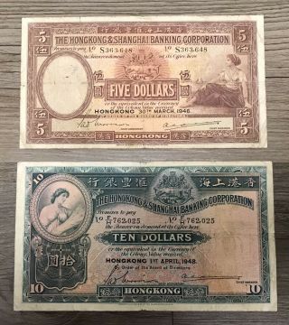 1946 1948 Hongkong & Shanghai Banking Corporation $5 $10 Dollars P178d P173e