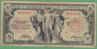 1935 The Canadian Bank Of Commerce $5 Chartered Banknote - Vg (tears)