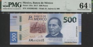 Tt Pk 133a 2017 Mexico Banco De Mexico 500 Pesos B Juarez Pmg 64 Epq Choice Unc