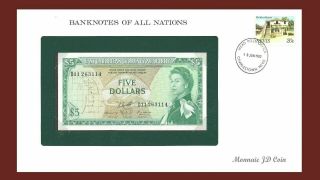 1965 East Caribbean Banknote Of All Nations 5 Dollar Franklin Gem Unc B - 23