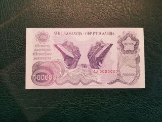Yugoslavia 500000 Dinara 1989 Zero Serial Specimen Unc