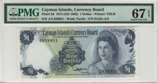 1974 $1 Cayman Islands Currency Board Pick 5d Tdlr Pmg Gem Unc 67 Epq (951