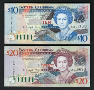 Eastern Caribbean Central Bank $10 And $20 (2003) Anguilla - Pick 43u,  44u Uncirc