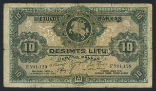 Lithuania 10 Litu 1927 Kp - 23a Banknote Vg L014574