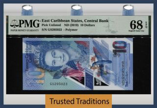 Tt 2019 East Caribbean States 10 Dollars Queen Elizabeth Ii Pmg 68q Outstanding