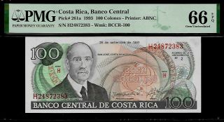 Costa Rica 100 Colones 1993 Pmg 66 Epq Unc Pmg Population 17/0 Top Grade