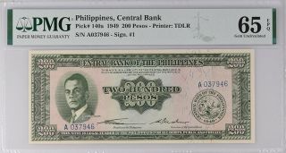 Philippines 200 Pesos 1949 P 140 Gem Unc Pmg 65 Epq