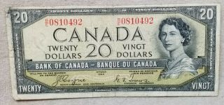 1954 Canadian $20.  00 Bill Paper Money Note Devils Face.