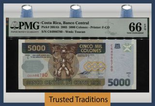Tt Pk 268ab 2005 Costa Rica Banco Central 5000 Colones Pmg 66 Epq Gem Unc