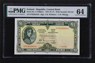 1971 - 75 Ireland - Republic Central Bank 1 Pounds Pick 64c Pmg 64epq Choice Unc