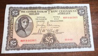 Lady Lavery / Central Bank Of Ireland £5 / 5 Punt 21st March 1945