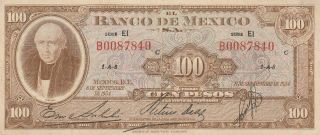 Mexico: $100 Pesos Hidalgo Sep 8,  1954 El Banco De Mexico.