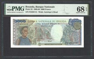 Rwanda 5000 Francs 1 - 1 - 1988 P22 Uncirculated Grade 68