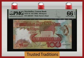 Tt Pk 35 Nd (1989) Seychelles Central Bank 100 Rupees Pmg 66 Epq Gem Unc