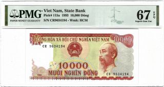 Vietnam 10,  000 Dong 1993,  P - 115a Pmg 67 Epq Gem Unc 2nd Best Grade 10000