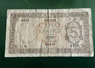 French Somaliland Djibouti 5 Francs 1945 Rare/ Banknote /low Start
