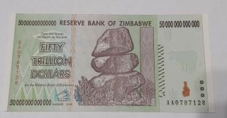 Zimbabwe 2008 50 Trillion Dollars Banknote,  Aa P - 90 Unc 100 Trillion Series