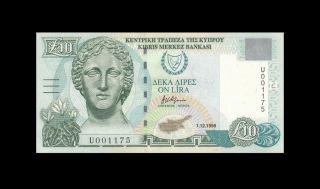 1.  12.  1998 Central Bank Of Cyprus 10 Pounds 001175 ( (gem Unc))