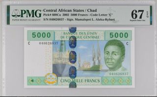 Central African States 5000 Francs Chad P 609 Ca Gem Unc Pmg 67 Epq Nr