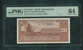 1962 Pick 6a 20 Dong Viet Nam - South,  Nationai Bank Pmg 64