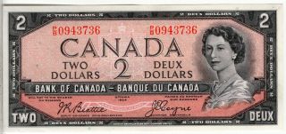Bank Of Canada 1954 $2 Two Dollars Beattie - Coyne P/b Prefix Unc Scarce