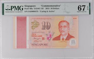 Singapore 10 Dollars Nd 2015 P 60 A Gem Unc Pmg 67 Epq