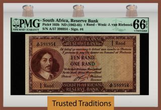 Tt Pk 103b 1962 - 65 South Africa Reserve Bank 1 Rand Pmg 66 Epq Gem Uncirculated