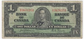 1937 Bank Of Canada $1 Banknote - Bc - 21a - S/n D/a3676251