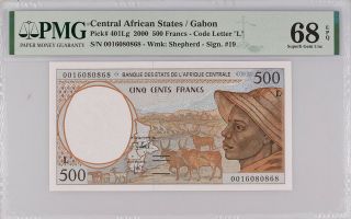 Central African States Gabon 500 Francs 2000 P 401lg Gem Unc Pmg 68 Epq N